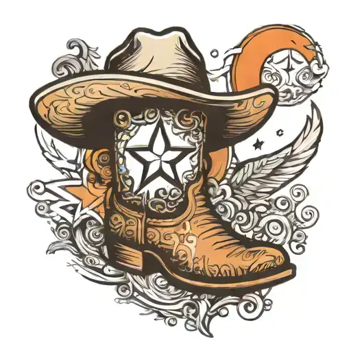 texas outline, within it a maverick, snakeskin boots, Alamo, whataburger logo, cowboy hat on top of panhandle, dove tattoo design idea