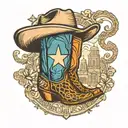 texas outline, within it a maverick, snakeskin boots, Alamo, whataburger logo, cowboy hat on top of panhandle, dove tattoo design idea