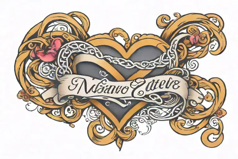 heart and infinity name intertwined tattoo design idea