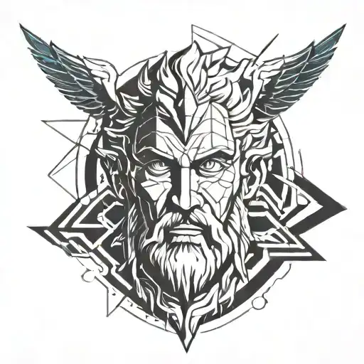 CONCEPTUAL TATTOO of the face of Zeus WITH A lightning bolt crossing the middle of the face tattoo design idea