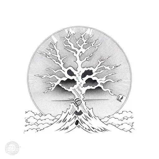 tree and surf tattoo design idea