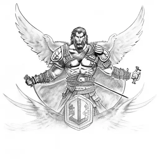 ares god of war with Latin sentence tattoo design idea