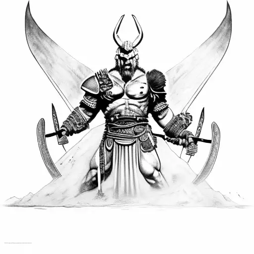 ares god of war with Latin sentence tattoo design idea