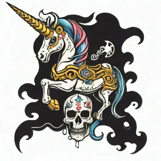 unicorn with skulls tattoo design idea