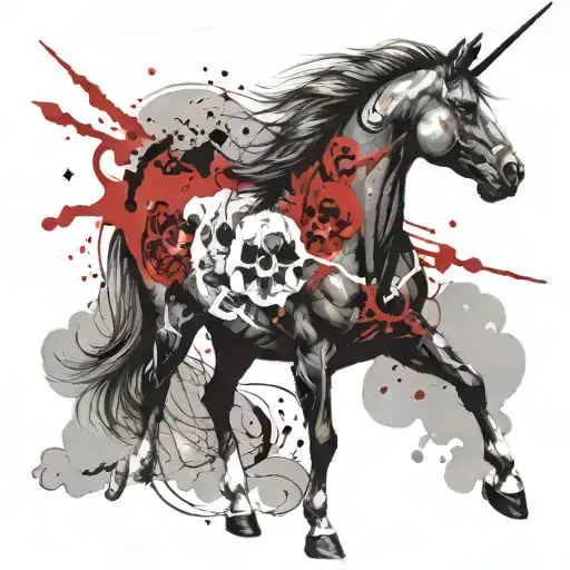 unicorn with skulls tattoo design idea