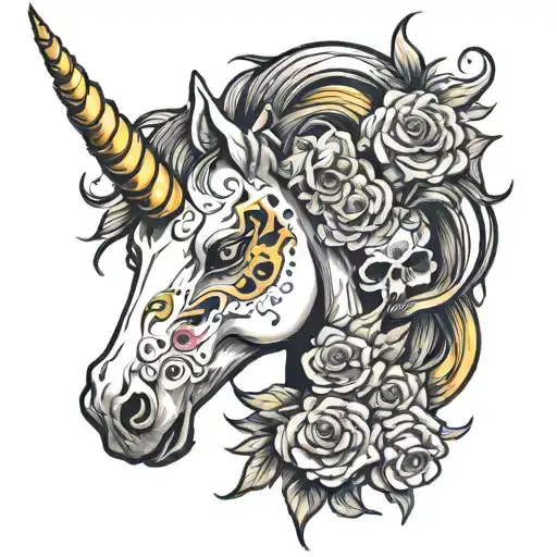 unicorn with skulls tattoo design idea