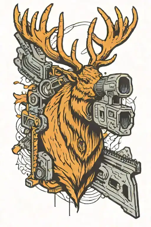 A new-school design featuring a chainsaw morphing into an elk, symbolizing the client's love for hunting and woodworking tattoo design idea