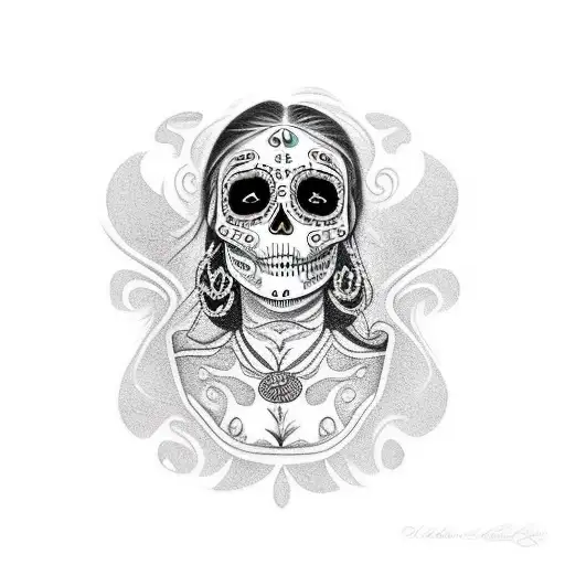 Half Sugar Skull , Half Latino woman  tattoo design idea