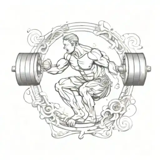 An abstract design of a person lifting weights, surrounded by symbols of healing and wellness, reflecting your dedication to fitness and helping others tattoo design idea