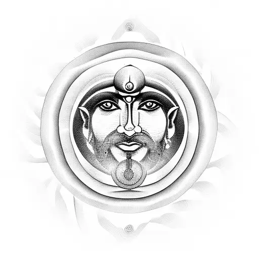 Indian God Shiv sitting in a mediation pose within a Fibonacci spiral tattoo design idea