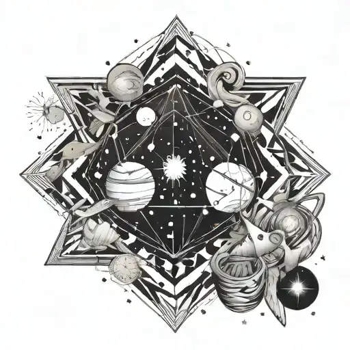 Galaxy with stars, planets, and gods tattoo design idea