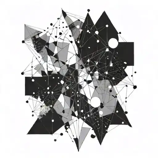 Scattered throughout the design are tiny starbursts and geometric representations of constellations, creating a sense of tattoo design idea