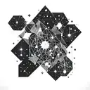 Scattered throughout the design are tiny starbursts and geometric representations of constellations, creating a sense of tattoo design idea