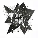 Scattered throughout the design are tiny starbursts and geometric representations of constellations, creating a sense of tattoo design idea