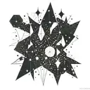 Scattered throughout the design are tiny starbursts and geometric representations of constellations, creating a sense of tattoo design idea