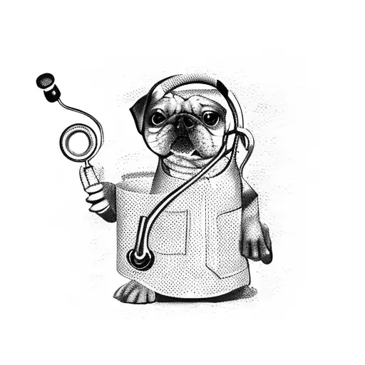 A dog wearing a stethoscope and holding a Dr Pepper can tattoo design idea