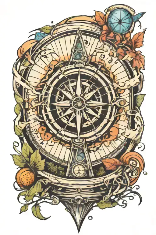 disc golf basket, compass design combining elements tattoo design idea
