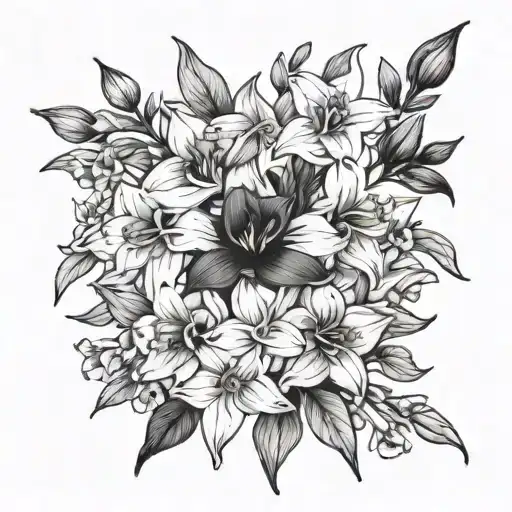 narcissus gladiolus and honeysuckle flowers in a bouquet tattoo design idea