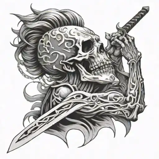 sikigami death god with sword in a throat  tattoo design idea