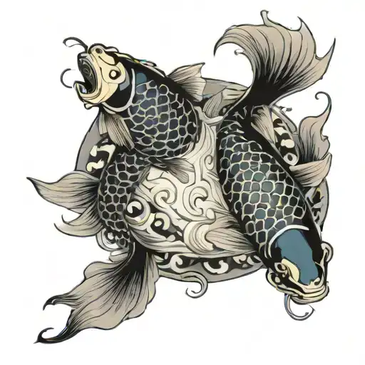 There must be two carp that form yin and yang, the carp that forms yin must be dead and macabre, the one that tattoo design idea