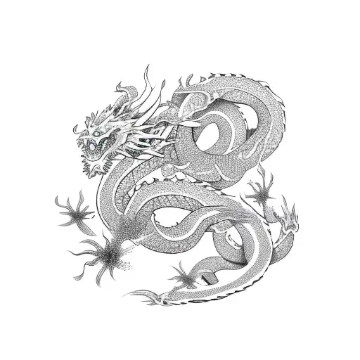 Japanese dragon with cherry blossom tree tattoo design idea