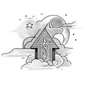 bible scripture with clouds and stars and the three crosses tattoo design idea