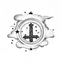bible scripture with clouds and stars and the three crosses tattoo design idea