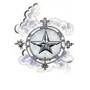 bible scripture with clouds and stars and the three crosses tattoo design idea