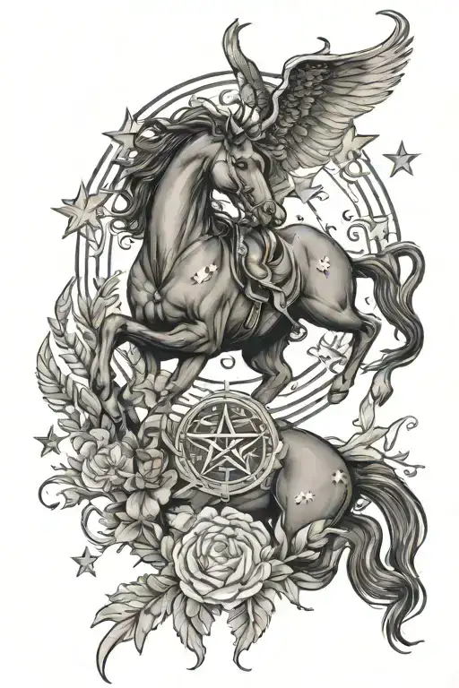 Name alex with sagittarius zodiac sign and stars forming tattoo design idea