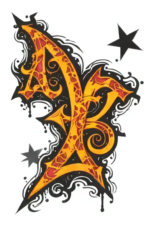 name Alex with zodiac symbol of sagittarius sign of stars tattoo design idea