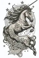 Name alex with sagittarius zodiac sign and stars forming tattoo design idea