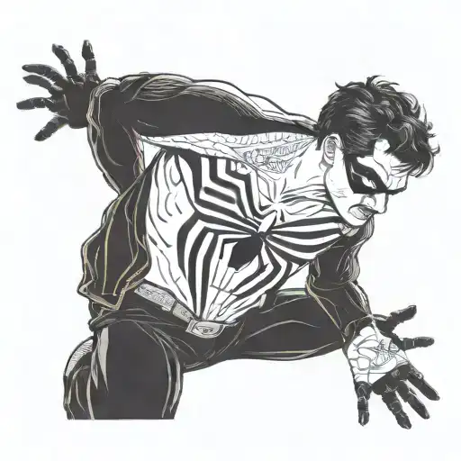 Andrew Garfield in costume from the first Amazing Spider-Man, trying to take off Venom from Tom Hardy tattoo design idea
