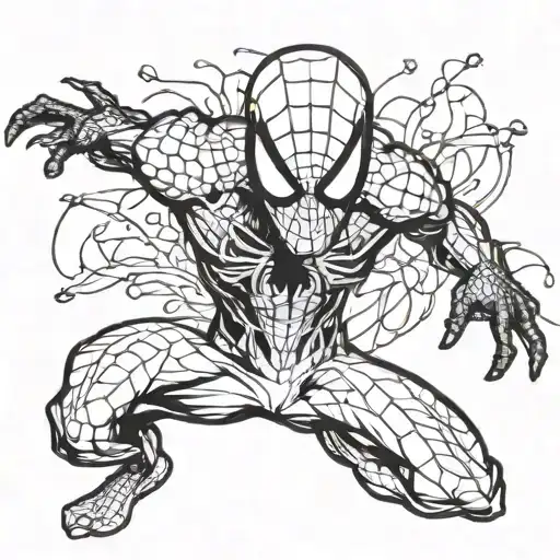 Andrew Garfield in costume from the first Amazing Spider-Man, trying to take off Venom from Tom Hardy tattoo design idea