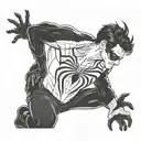 Andrew Garfield in costume from the first Amazing Spider-Man, trying to take off Venom from Tom Hardy tattoo design idea