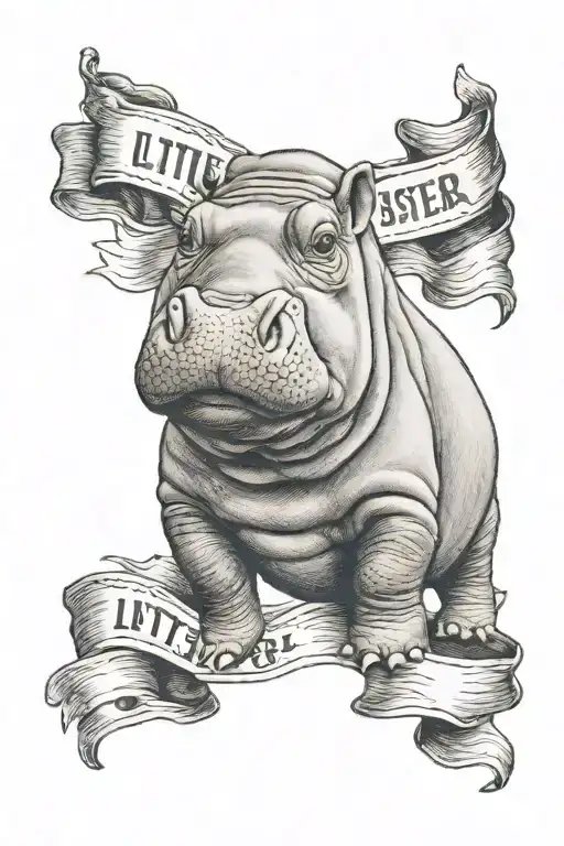 baby hippo with banner that says little sister tattoo tattoo design idea