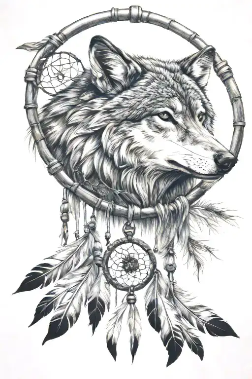 wolf dreamcatcher with beaver  tattoo design idea