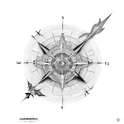 single dragon with compass tattoo design idea