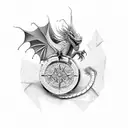 single dragon with compass tattoo design idea