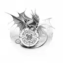 single dragon with compass tattoo design idea