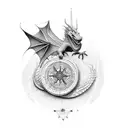 single dragon with compass tattoo design idea