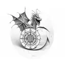 single dragon with compass tattoo design idea
