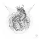 single dragon with compass tattoo design idea