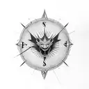 single dragon with compass tattoo design idea