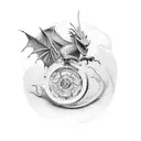 single dragon with compass tattoo design idea