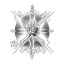 Cross with biblical words, thorns around bicep with light and clouds on shoulder and birds below tattoo design idea