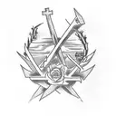 Cross with biblical words, thorns around bicep with light and clouds on shoulder and birds below tattoo design idea