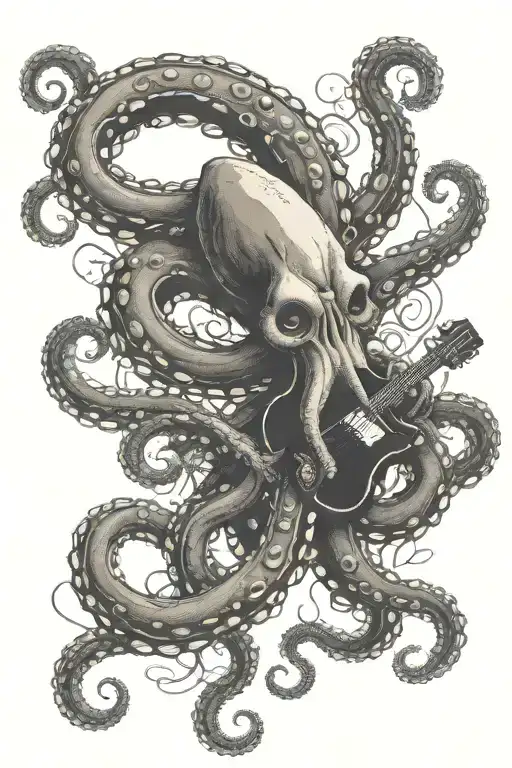 big octopus holding guitar made tattoo design idea