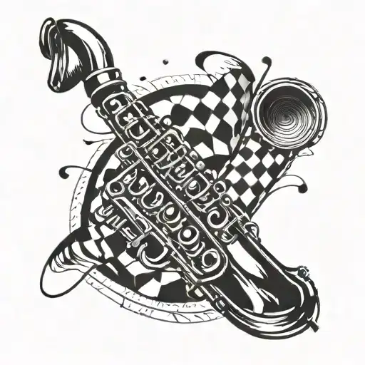 A ska-inspired tattoo featuring a trombone and checkerboard pattern tattoo design idea