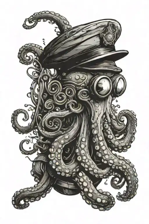 an octopus in a flat cap holding a diving tank made tattoo design idea