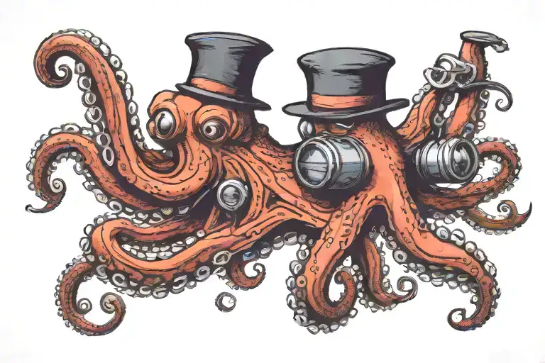 an octopus in a flat cap holding a diving tank made tattoo design idea